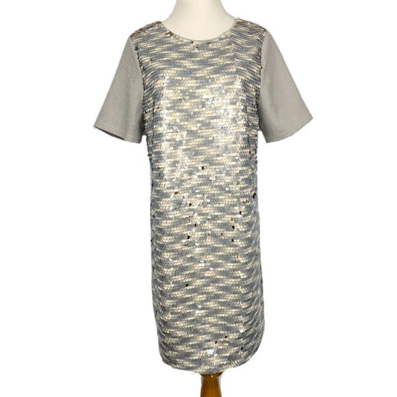 NEW GIANNI BINI Razzle Dazzle Metallic Sequins Cocktail Party Mini Shift Dress - Picture 1 of 8